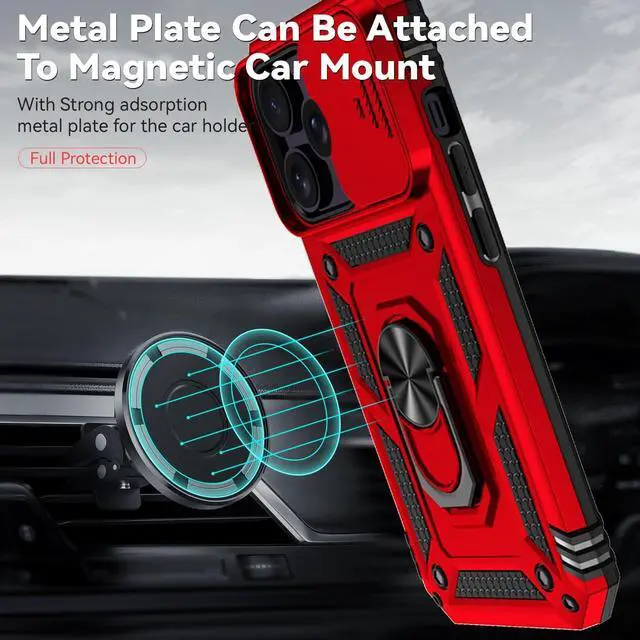 Alt view image 5 of 7 - SunStory Compatible with iPhone 14 Pro Max Case with HD Screen Protector & Slide Camera Cover & Rotated Ring Kickstand, [Military-Grade] Phone Case for iPhone 14 Pro Max (Red)