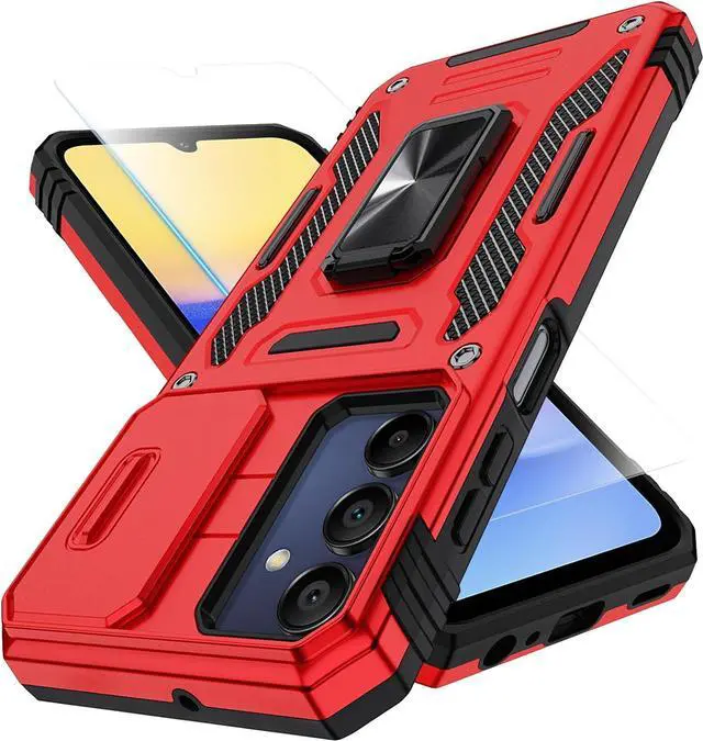 Main image of for Samsung Galaxy A15-5G Phone Case with Tempered Glass Screen Protector+Slide Camera Cover, with Magnetic Kickstand Galaxy A15 5G Case, Samsung Galaxy A15 5G Case (Big Red)