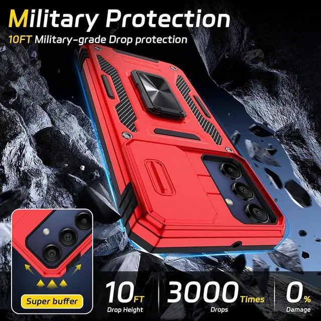 Alt view image 3 of 6 - for Samsung Galaxy A15-5G Phone Case with Tempered Glass Screen Protector+Slide Camera Cover, with Magnetic Kickstand Galaxy A15 5G Case, Samsung Galaxy A15 5G Case (Big Red)