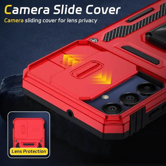 Alt view image 5 of 6 - for Samsung Galaxy A15-5G Phone Case with Tempered Glass Screen Protector+Slide Camera Cover, with Magnetic Kickstand Galaxy A15 5G Case, Samsung Galaxy A15 5G Case (Big Red)