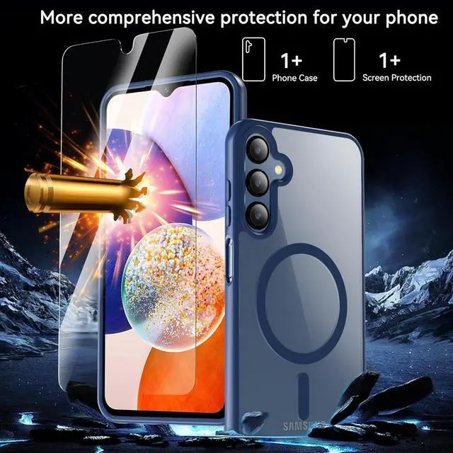 Alt view image 4 of 7 - Magnetic Case for Samsung Galaxy A15, Samsung A15 5G Case with Screen Protector, [Military-Grade Drop Protection] Transparent Back Protective Phone Case Shockproof for Samsung A15 (Blue)