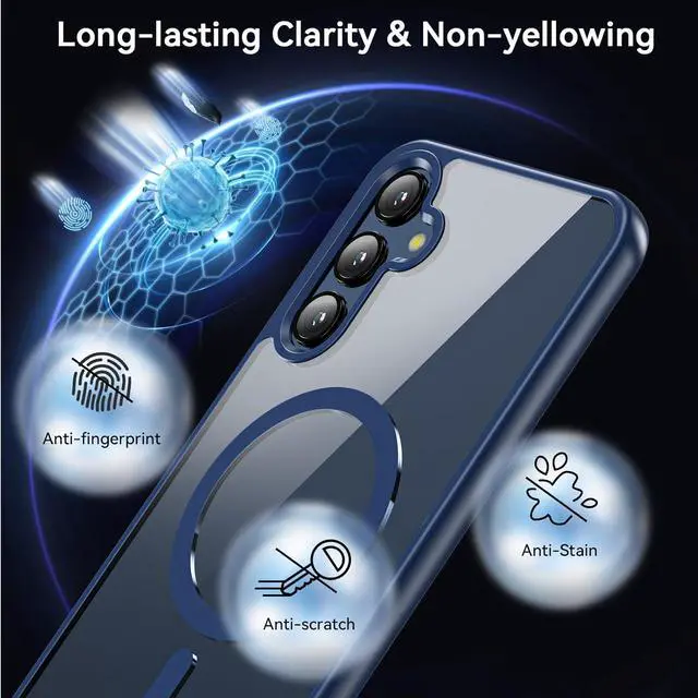 Alt view image 6 of 7 - Magnetic Case for Samsung Galaxy A15, Samsung A15 5G Case with Screen Protector, [Military-Grade Drop Protection] Transparent Back Protective Phone Case Shockproof for Samsung A15 (Blue)