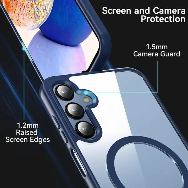 Alt view image 5 of 7 - Magnetic Case for Samsung Galaxy A15, Samsung A15 5G Case with Screen Protector, [Military-Grade Drop Protection] Transparent Back Protective Phone Case Shockproof for Samsung A15 (Blue)