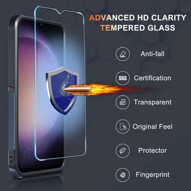 Alt view image 4 of 7 - RMOCR Case for Samsung Galaxy A15 5G, Full Body Heavy Duty Rugged Shockproof Protective Phone Cover with Lanyard Strap, Tempered Glass Screen Protector and Camera Lens Cover, Navy Blue
