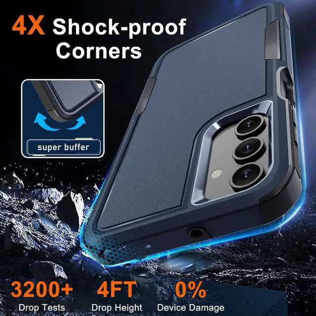 Alt view image 2 of 7 - RMOCR Case for Samsung Galaxy A15 5G, Full Body Heavy Duty Rugged Shockproof Protective Phone Cover with Lanyard Strap, Tempered Glass Screen Protector and Camera Lens Cover, Navy Blue