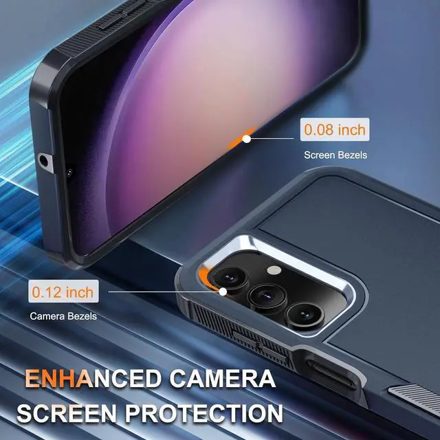 Alt view image 7 of 7 - RMOCR Case for Samsung Galaxy A15 5G, Full Body Heavy Duty Rugged Shockproof Protective Phone Cover with Lanyard Strap, Tempered Glass Screen Protector and Camera Lens Cover, Navy Blue