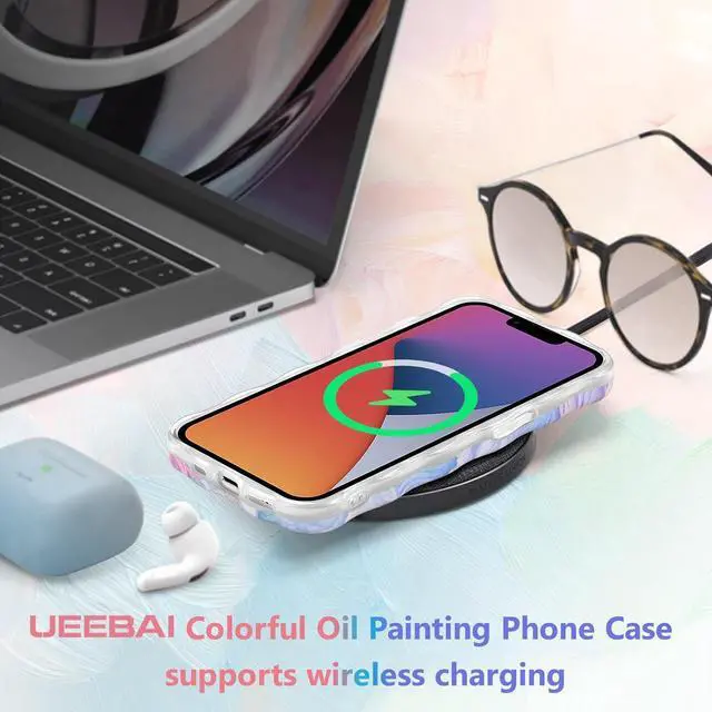 Alt view image 7 of 7 - Case for iPhone 14 6.1 inch, Colorful Retro Oil Painting Flower Case Pretty Glossy Pattern Wave Case Cute Sparkly Floral Curly Cover Stylish Soft Case for Women and Girl - Orange Yellow