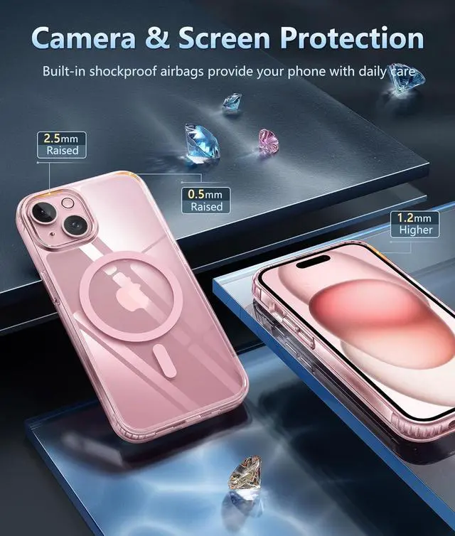 Alt view image 5 of 7 - for iPhone 15 Case: Support Magnetic Charging Military Grade Drop Protection Anti Yellowing Cell Phone Cover - Rugged Sturdy Shockproof Protective Bumper - 6.1 Inch (Clear PinkRing)