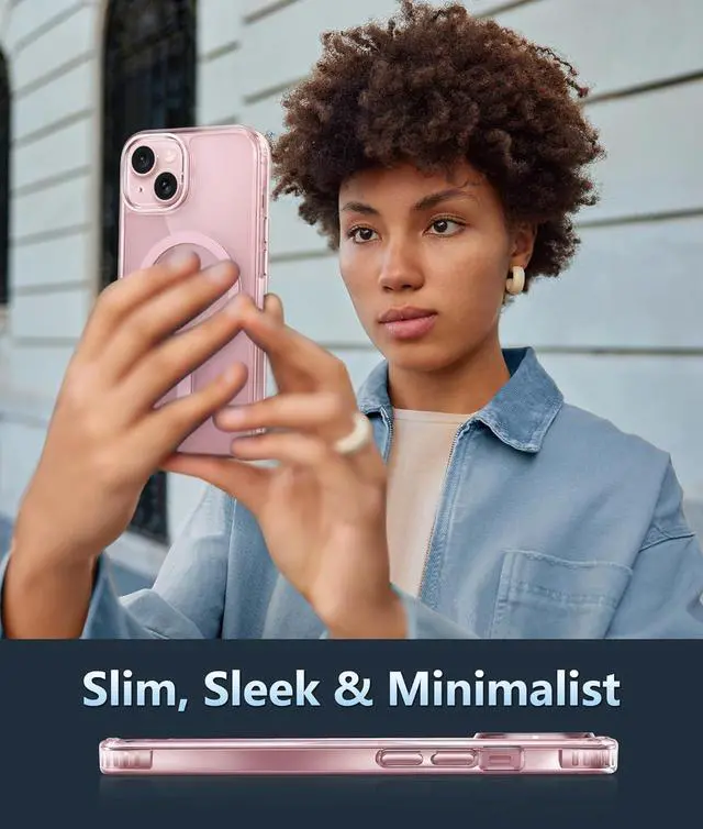 Alt view image 7 of 7 - for iPhone 15 Case: Support Magnetic Charging Military Grade Drop Protection Anti Yellowing Cell Phone Cover - Rugged Sturdy Shockproof Protective Bumper - 6.1 Inch (Clear PinkRing)