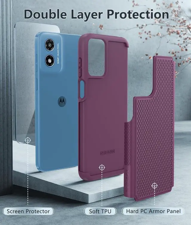 Alt view image 3 of 7 - for Motorola Moto G-Play-2024 Case: Dual Layer Protective Heavy Duty Cell Phone Cover Shockproof Rugged with Non Slip Textured Back - Military Protection Bumper Tough (Purple)