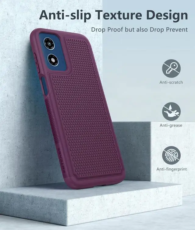 Alt view image 5 of 7 - for Motorola Moto G-Play-2024 Case: Dual Layer Protective Heavy Duty Cell Phone Cover Shockproof Rugged with Non Slip Textured Back - Military Protection Bumper Tough (Purple)