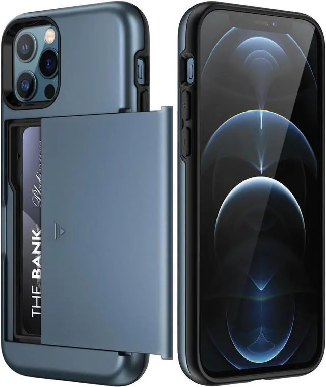 Main image of JETech Wallet Case for iPhone 12/12 Pro 6.1-Inch with Card Holder, Dual Layer Shockproof Protective Phone Cover, Sliding Hidden Slot (Sea Blue)