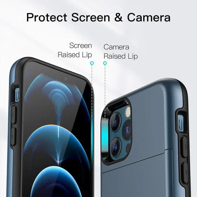 Alt view image 6 of 7 - JETech Wallet Case for iPhone 12/12 Pro 6.1-Inch with Card Holder, Dual Layer Shockproof Protective Phone Cover, Sliding Hidden Slot (Sea Blue)