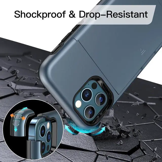 Alt view image 5 of 7 - JETech Wallet Case for iPhone 12/12 Pro 6.1-Inch with Card Holder, Dual Layer Shockproof Protective Phone Cover, Sliding Hidden Slot (Sea Blue)