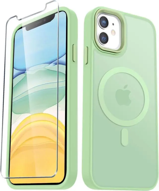 Main image of for iPhone 11 Case, Matte Magnetic Phone Case with 1 Screen Protector, Compatible with Magsafe, Translucent Frosted Slim Shockproof Protective Cover for iPhone 11 6.1 inch, Mint Green