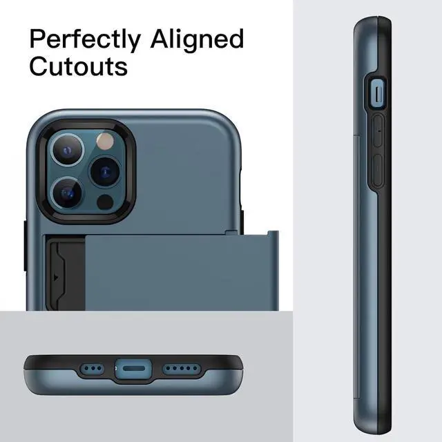 Alt view image 7 of 7 - JETech Wallet Case for iPhone 12/12 Pro 6.1-Inch with Card Holder, Dual Layer Shockproof Protective Phone Cover, Sliding Hidden Slot (Sea Blue)