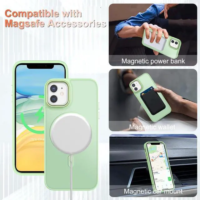 Alt view image 3 of 7 - for iPhone 11 Case, Matte Magnetic Phone Case with 1 Screen Protector, Compatible with Magsafe, Translucent Frosted Slim Shockproof Protective Cover for iPhone 11 6.1 inch, Mint Green