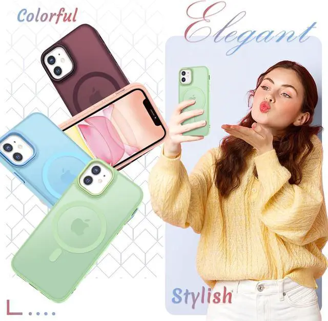 Alt view image 6 of 7 - for iPhone 11 Case, Matte Magnetic Phone Case with 1 Screen Protector, Compatible with Magsafe, Translucent Frosted Slim Shockproof Protective Cover for iPhone 11 6.1 inch, Mint Green