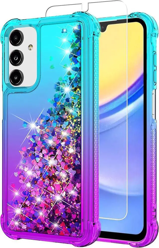 Main image of for Galaxy A15 5G Phone Case,Samsung Galaxy A15 5G Case,with HD Screen Protector,Gradient Quicksand Glitter Liquid Floating Cute Phone Case for Samsung A15 5G (Teal/Purple)