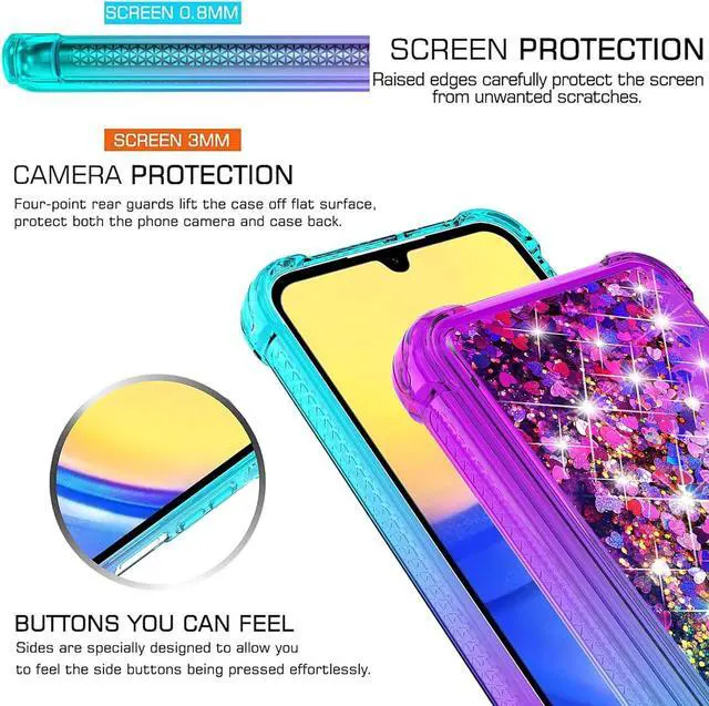 Alt view image 2 of 7 - for Galaxy A15 5G Phone Case,Samsung Galaxy A15 5G Case,with HD Screen Protector,Gradient Quicksand Glitter Liquid Floating Cute Phone Case for Samsung A15 5G (Teal/Purple)