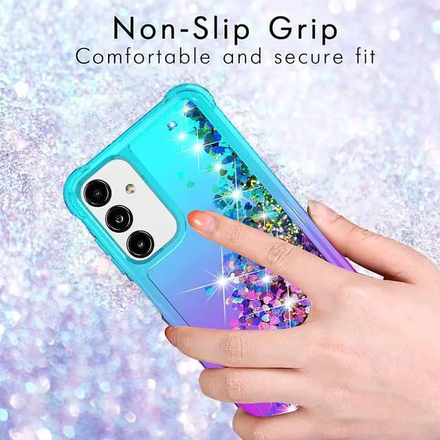 Alt view image 3 of 7 - for Galaxy A15 5G Phone Case,Samsung Galaxy A15 5G Case,with HD Screen Protector,Gradient Quicksand Glitter Liquid Floating Cute Phone Case for Samsung A15 5G (Teal/Purple)