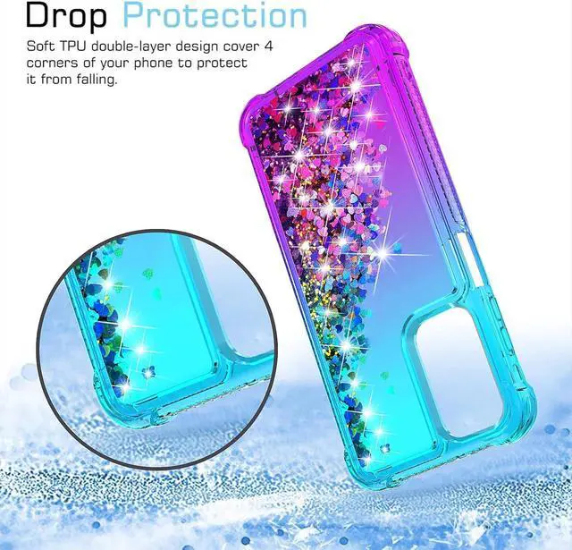 Alt view image 5 of 7 - for Galaxy A15 5G Phone Case,Samsung Galaxy A15 5G Case,with HD Screen Protector,Gradient Quicksand Glitter Liquid Floating Cute Phone Case for Samsung A15 5G (Teal/Purple)