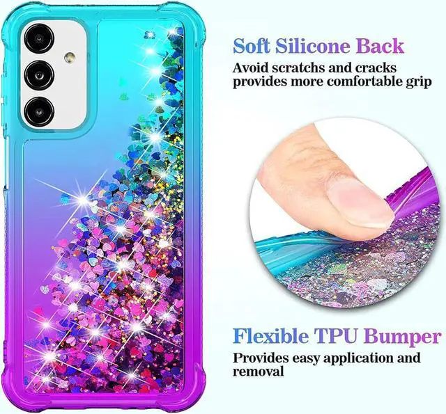 Alt view image 4 of 7 - for Galaxy A15 5G Phone Case,Samsung Galaxy A15 5G Case,with HD Screen Protector,Gradient Quicksand Glitter Liquid Floating Cute Phone Case for Samsung A15 5G (Teal/Purple)