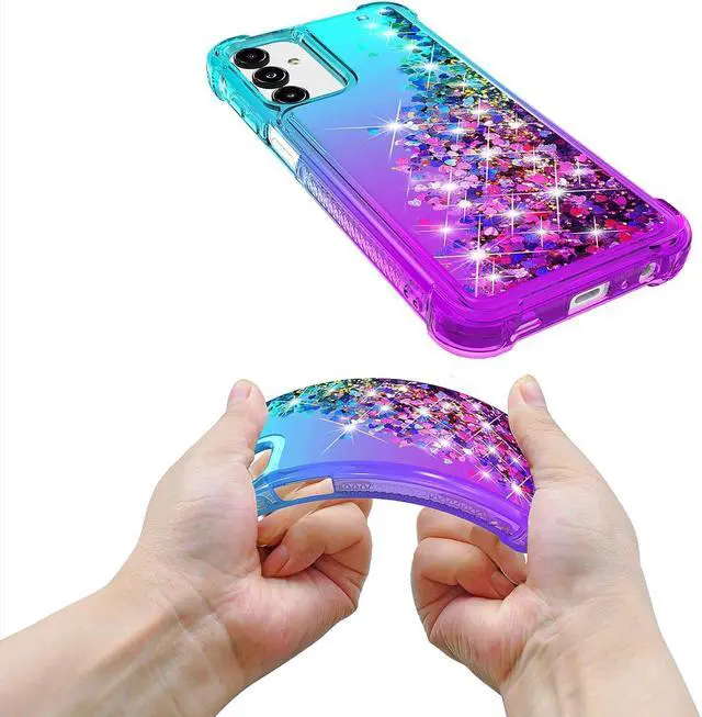 Alt view image 6 of 7 - for Galaxy A15 5G Phone Case,Samsung Galaxy A15 5G Case,with HD Screen Protector,Gradient Quicksand Glitter Liquid Floating Cute Phone Case for Samsung A15 5G (Teal/Purple)