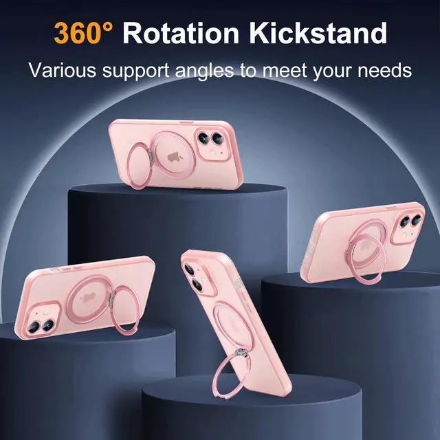 Alt view image 3 of 7 - Compatible with iPhone 11 Phone Case 6.1" [Compatible with Mag-Safe][360°Rotatable Magnetic Ring Stand] Translucent Protective Case with Ring Holder for iPhone 11,Pink