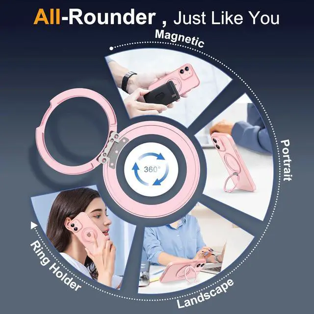 Alt view image 4 of 7 - Compatible with iPhone 11 Phone Case 6.1" [Compatible with Mag-Safe][360°Rotatable Magnetic Ring Stand] Translucent Protective Case with Ring Holder for iPhone 11,Pink