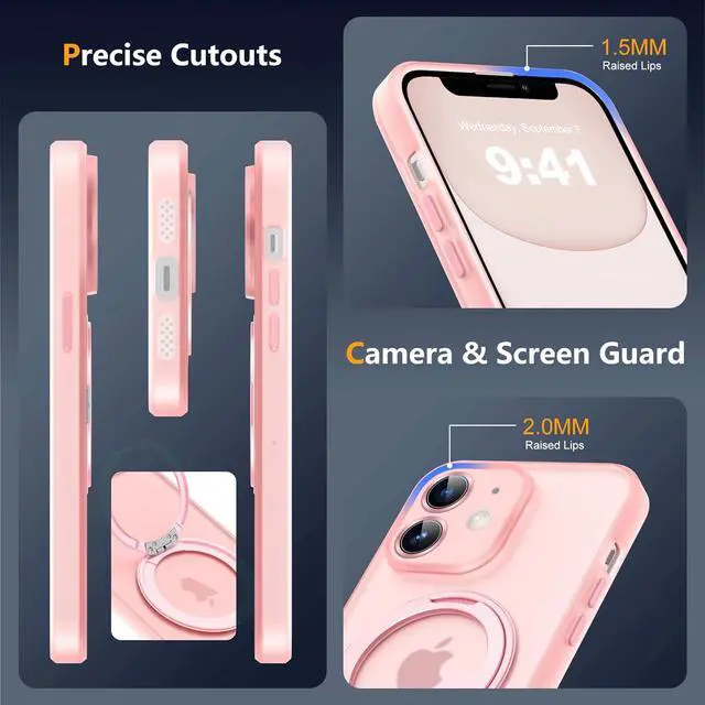 Alt view image 5 of 7 - Compatible with iPhone 11 Phone Case 6.1" [Compatible with Mag-Safe][360°Rotatable Magnetic Ring Stand] Translucent Protective Case with Ring Holder for iPhone 11,Pink