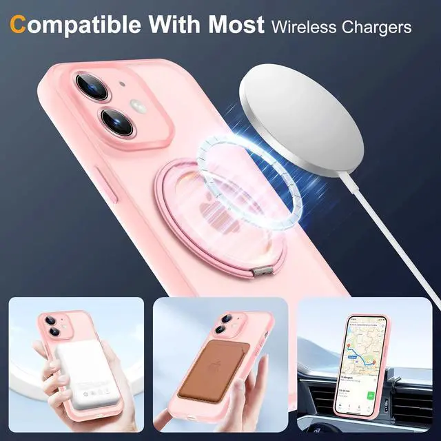 Alt view image 6 of 7 - Compatible with iPhone 11 Phone Case 6.1" [Compatible with Mag-Safe][360°Rotatable Magnetic Ring Stand] Translucent Protective Case with Ring Holder for iPhone 11,Pink