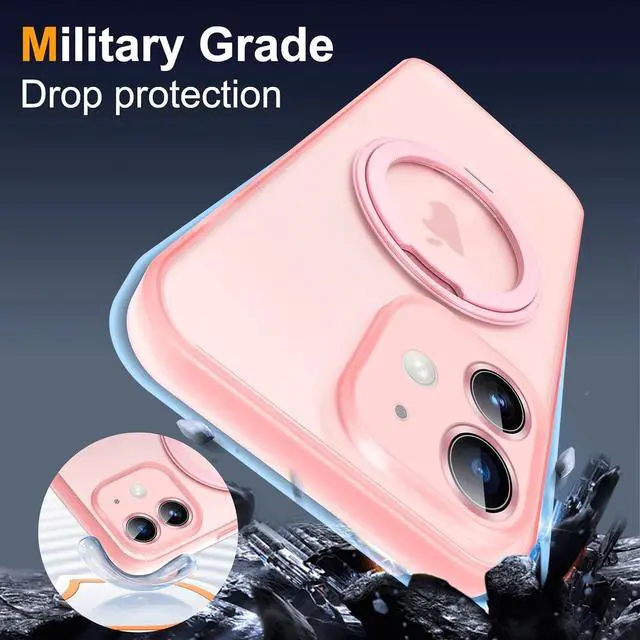 Alt view image 7 of 7 - Compatible with iPhone 11 Phone Case 6.1" [Compatible with Mag-Safe][360°Rotatable Magnetic Ring Stand] Translucent Protective Case with Ring Holder for iPhone 11,Pink