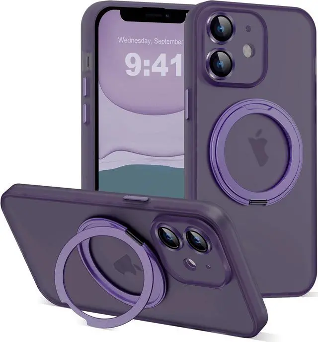 Main image of Compatible with iPhone 11 Case 6.1"[Full Camera Lens Protection][Compatible with Mag-Safe][360°Rotatable Magnetic Ring Stand] Translucent Protective Case for iPhone 11,Purple