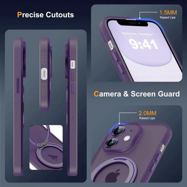 Alt view image 5 of 7 - Compatible with iPhone 11 Case 6.1"[Full Camera Lens Protection][Compatible with Mag-Safe][360°Rotatable Magnetic Ring Stand] Translucent Protective Case for iPhone 11,Purple