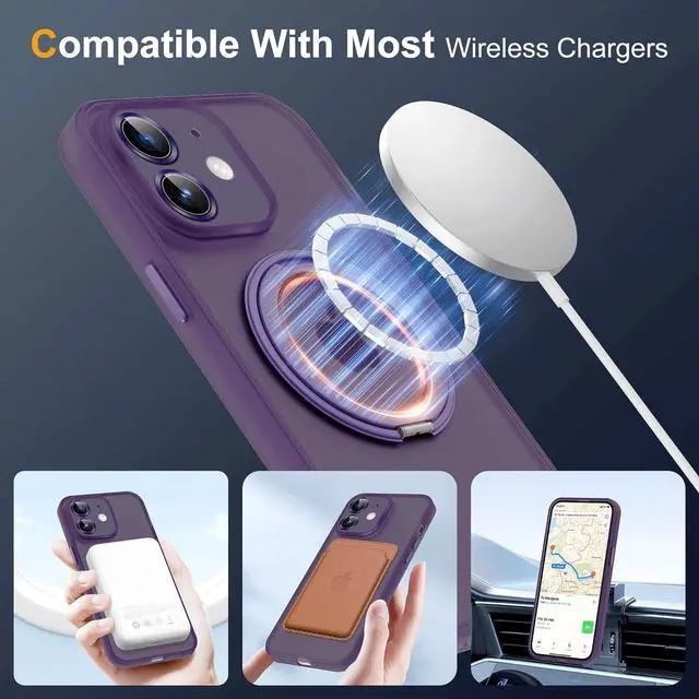 Alt view image 6 of 7 - Compatible with iPhone 11 Case 6.1"[Full Camera Lens Protection][Compatible with Mag-Safe][360°Rotatable Magnetic Ring Stand] Translucent Protective Case for iPhone 11,Purple