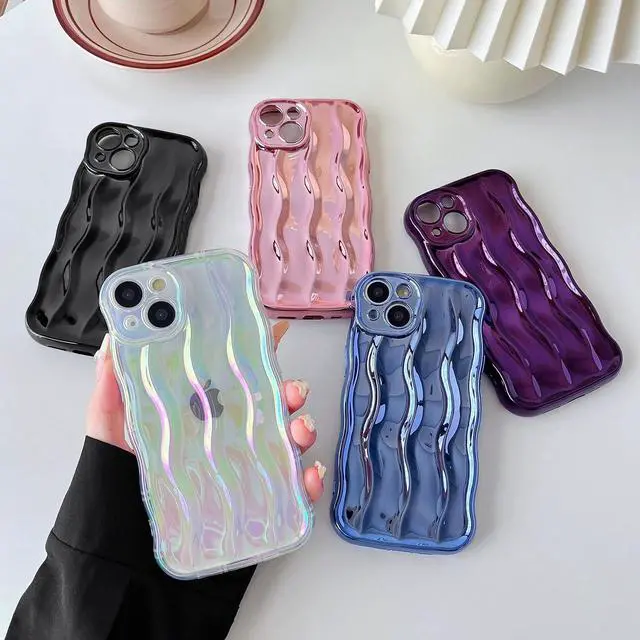 Alt view image 2 of 6 - for iPhone 13 Pro Max Case,Water Ripple Pattern Curly Wave Frame Soft Compatible with iPhone Case (Light Pink,iPhone 13 Pro Max)