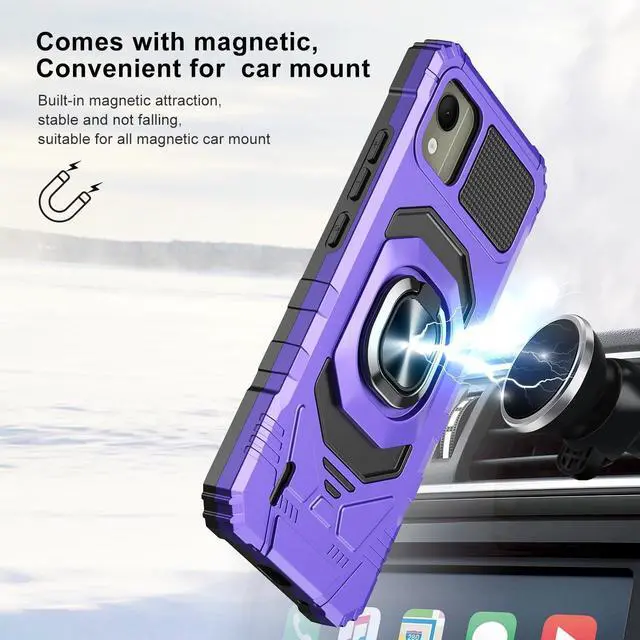 Alt view image 6 of 7 - for Nokia C110 Phone Case with Tempered Glass Screen Protector,Military Grade Heavy Duty Shockproof Protective Cover,with Ring Kickstand Full-Body Protective for Nokia C110 (Purple)