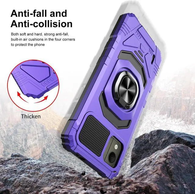 Alt view image 4 of 7 - for Nokia C110 Phone Case with Tempered Glass Screen Protector,Military Grade Heavy Duty Shockproof Protective Cover,with Ring Kickstand Full-Body Protective for Nokia C110 (Purple)