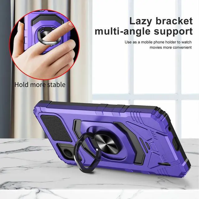 Alt view image 5 of 7 - for Nokia C110 Phone Case with Tempered Glass Screen Protector,Military Grade Heavy Duty Shockproof Protective Cover,with Ring Kickstand Full-Body Protective for Nokia C110 (Purple)