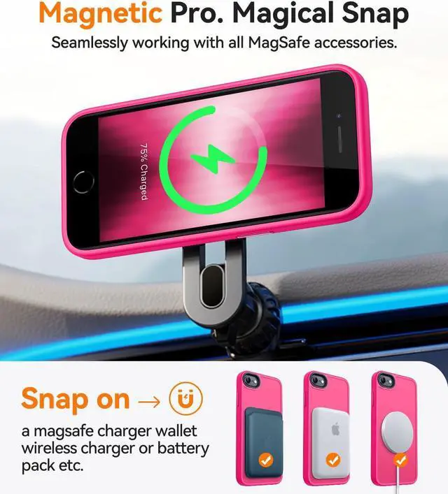 Alt view image 2 of 7 - CANSHN Magnetic Case for iPhone SE 2022/iPhone SE 2020/iPhone 8, Built in Magnets Compatible with MagSafe, Translucent Matte Back Phone Cover for iPhone 8/SE 2/SE 34.7" Frosted Hot Pink