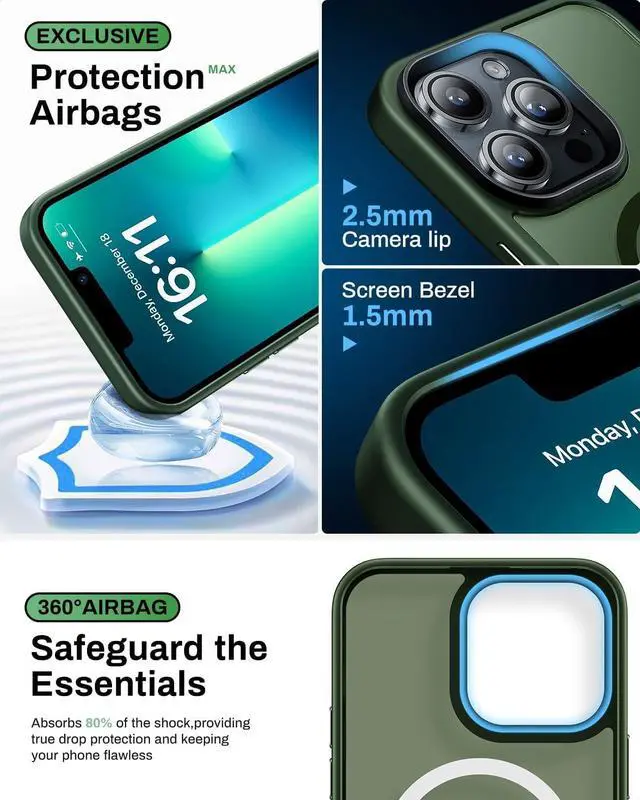 Alt view image 5 of 7 - Strong Magnetic for iPhone 13 Pro Max Case,Compatible with MagSafe,Military-Grade Protection,Yellowing Resistant,Scratch-Resistant Back, Magnetic Phone Case for iPhone 13 Pro Max,Midnight Green