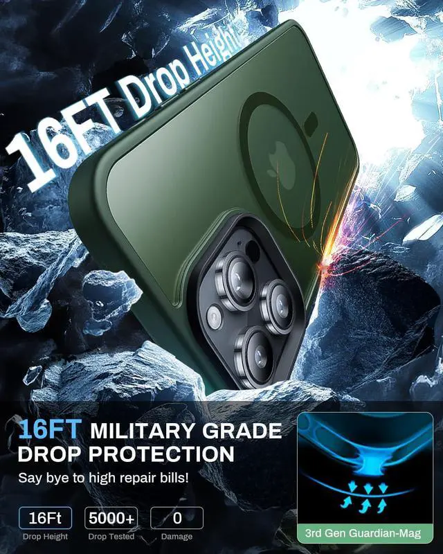 Alt view image 4 of 7 - Strong Magnetic for iPhone 13 Pro Max Case,Compatible with MagSafe,Military-Grade Protection,Yellowing Resistant,Scratch-Resistant Back, Magnetic Phone Case for iPhone 13 Pro Max,Midnight Green