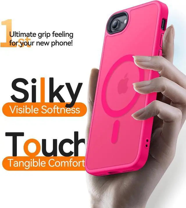 Alt view image 6 of 7 - CANSHN Magnetic Case for iPhone SE 2022/iPhone SE 2020/iPhone 8, Built in Magnets Compatible with MagSafe, Translucent Matte Back Phone Cover for iPhone 8/SE 2/SE 34.7" Frosted Hot Pink