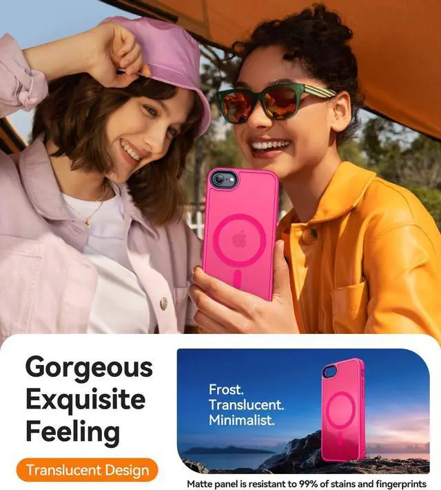 Alt view image 7 of 7 - CANSHN Magnetic Case for iPhone SE 2022/iPhone SE 2020/iPhone 8, Built in Magnets Compatible with MagSafe, Translucent Matte Back Phone Cover for iPhone 8/SE 2/SE 34.7" Frosted Hot Pink