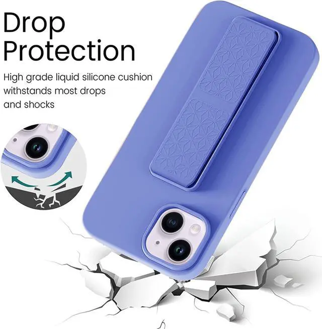 Alt view image 3 of 7 - LAUDTEC Silicone Kickstand Case Compatible with iPhone 14, Vertical and Horizontal Stand Hand Strap Metal Kickstand Cover, Flexible Soft Liquid Silicone Stand Case for iPhone 14 (Purple)