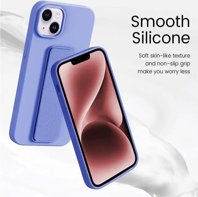 Alt view image 4 of 7 - LAUDTEC Silicone Kickstand Case Compatible with iPhone 14, Vertical and Horizontal Stand Hand Strap Metal Kickstand Cover, Flexible Soft Liquid Silicone Stand Case for iPhone 14 (Purple)