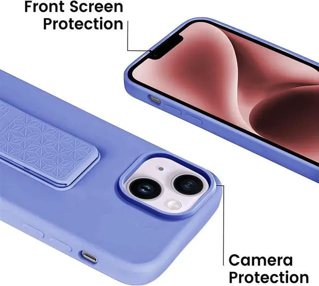 Alt view image 7 of 7 - LAUDTEC Silicone Kickstand Case Compatible with iPhone 14, Vertical and Horizontal Stand Hand Strap Metal Kickstand Cover, Flexible Soft Liquid Silicone Stand Case for iPhone 14 (Purple)