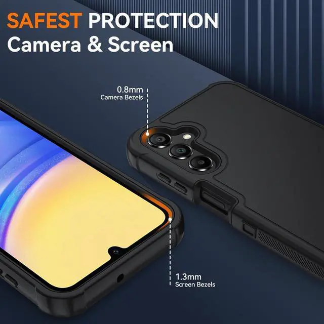 Alt view image 6 of 7 - for Galaxy A15 5G Case, Samsung Galaxy A15 5G Case with HD Screen Protector [3 Layer] Heavy-Duty Tough Rugged Shockproof Protective Phone Case for Samsung A15 5G (Black/Black)