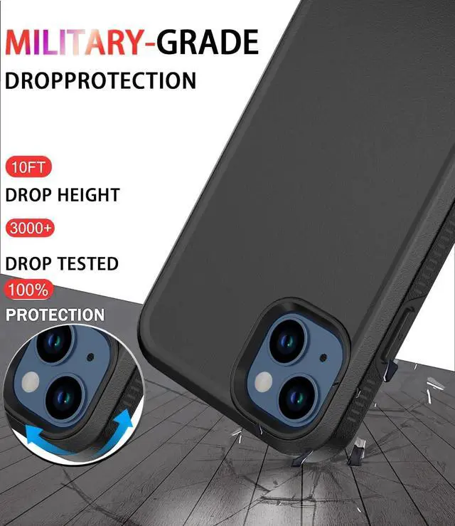Alt view image 2 of 7 - Diverbox for iPhone 13 case [Shockproof] [Dropproof] [Tempered Glass Screen Protector ],Heavy Duty Protection Phone Case Cover for Apple iPhone 13 (Black-2in1)
